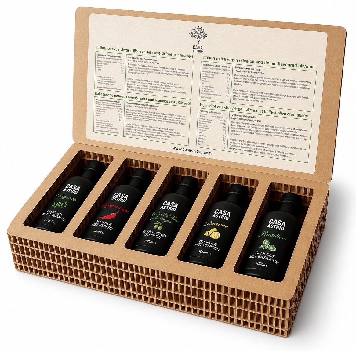 Casa Astrid Discovery Collection — 5 flesjes olijfolie in geschenkdoos